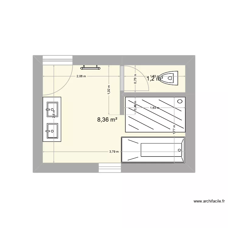 Option SDB 2. Plan de 2  et 10 m²