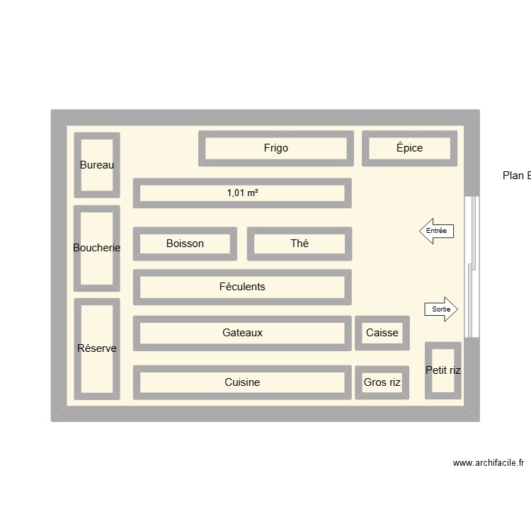 BOucherie. Plan de 15 pièces et 43 m2