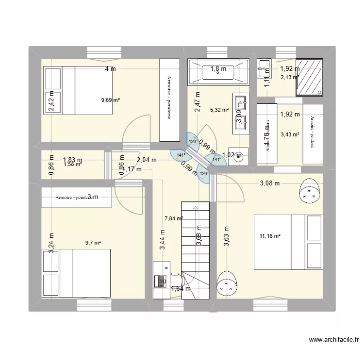 plan 2. Plan de 8 pièces et 51 m²