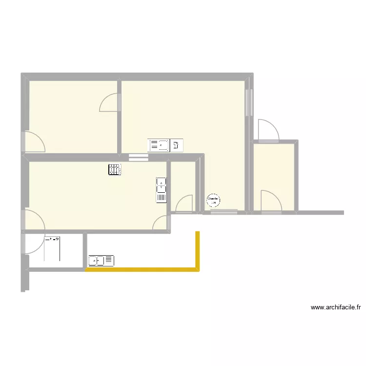 Cuisine actuelle. Plan de 5  et 63 m²