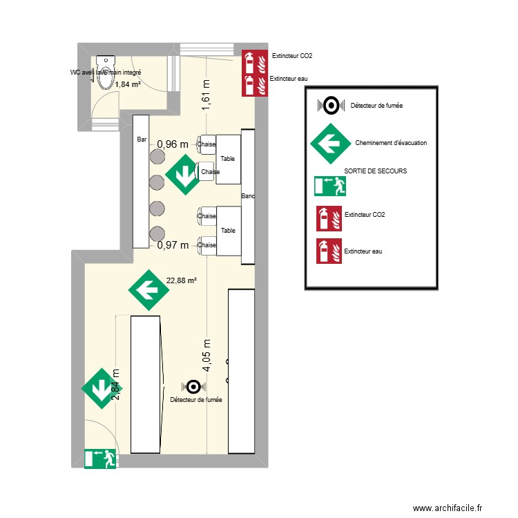 Le comptoir à pâtes Plan d'évacuation. Plan de 2 pièces et 25 m2