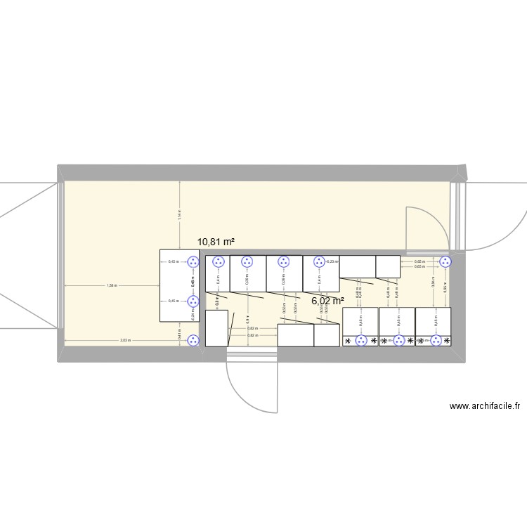 cuisine_GAR. Plan de 2 pièces et 17 m2