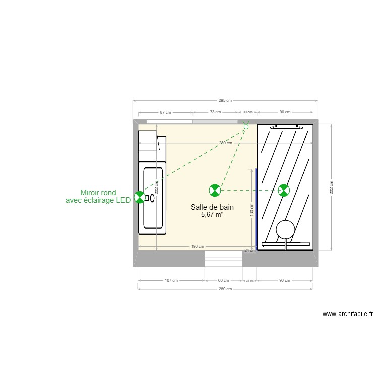 Salle de bain N°2. Plan de 1 pièce et 6 m2