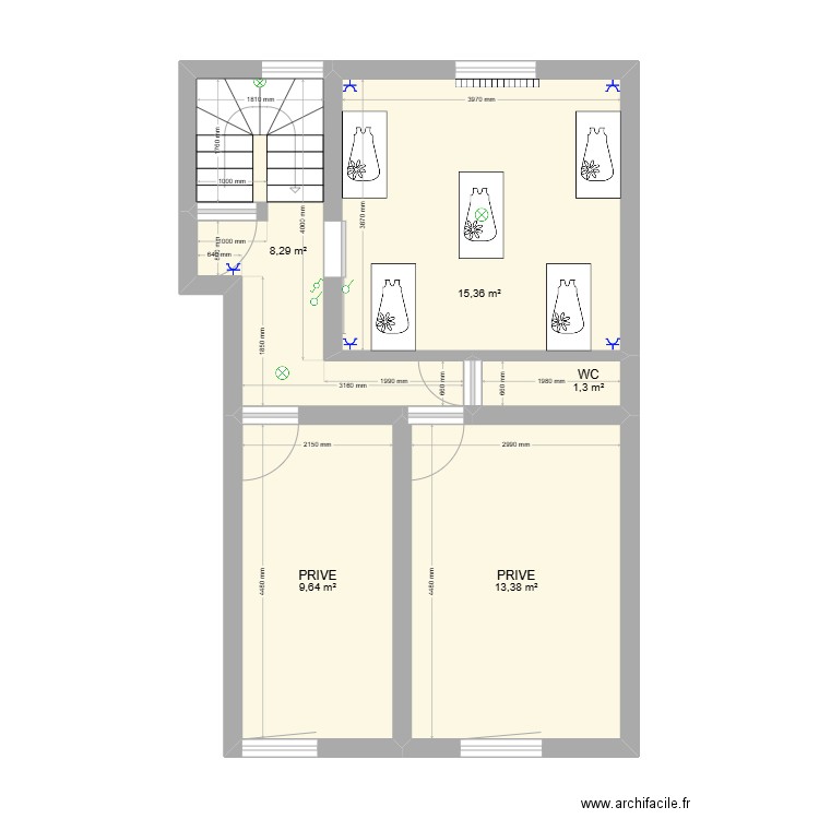 ETAGE. Plan de 5 pièces et 48 m2