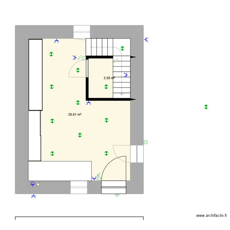 Atelier le chesne. Plan de 2 pièces et 30 m2