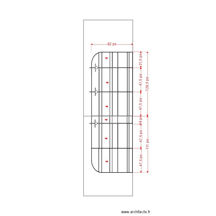 Mur N et O pose. Plan de 0 pièce et 0 m2