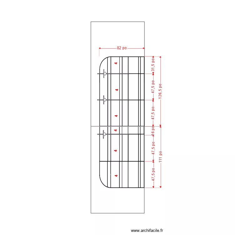 Mur N et O pose. Plan de 