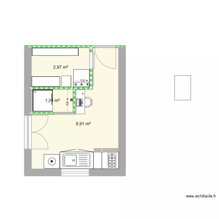 Lingerie. Plan de 3 Pièces et 13 m²