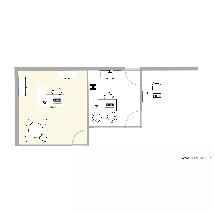 Bureau. Plan de 1  et 19 m²