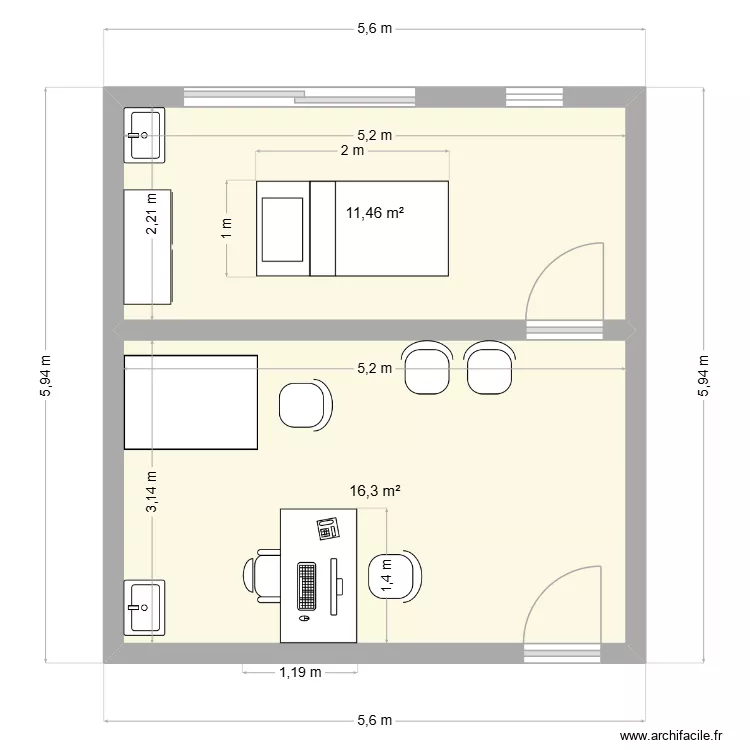 institut kimihau. Plan de 2  et 28 m²