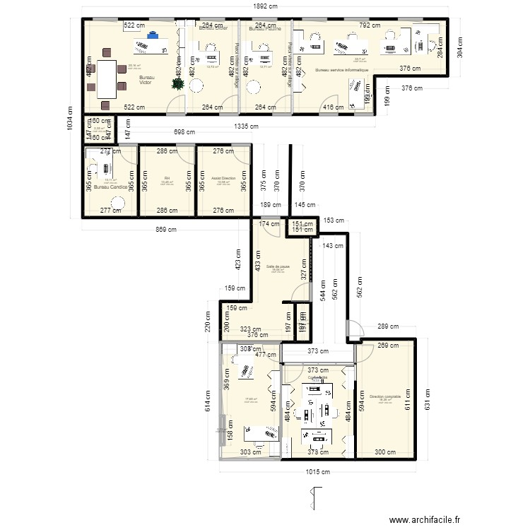 Modification espace compta-02.2024. Plan de 16 pièces et 190 m2