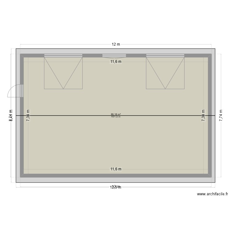 garage. Plan de 1 pièce et 85 m2