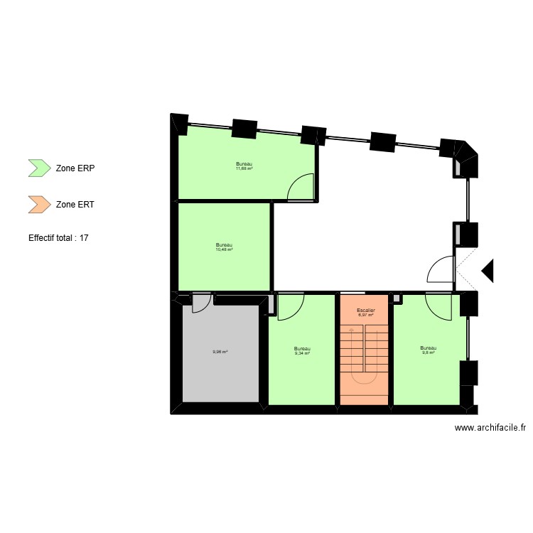 Bordeaux PeyBerland - ERP. Plan de 11 pièces et 59 m2