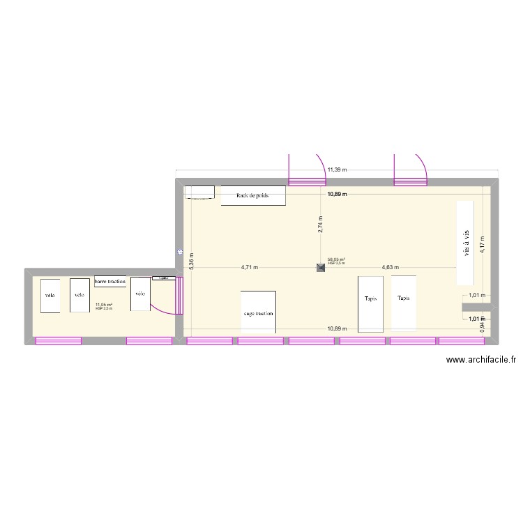 sslia. Plan de 2 pièces et 69 m2