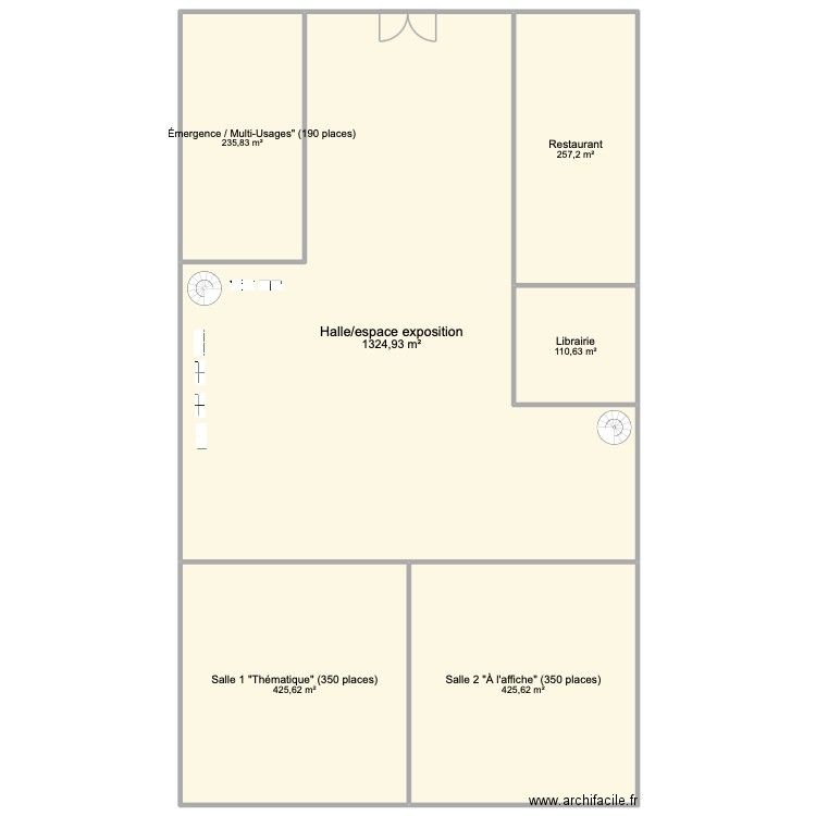 cinema. Plan de 6 pièces et 2780 m2
