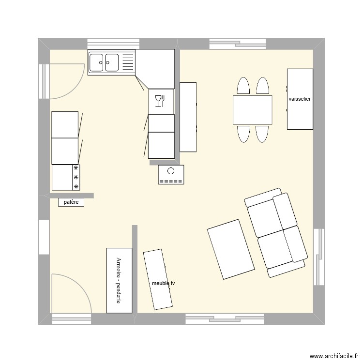 plan 3 gm. Plan de 1 pièce et 36 m2