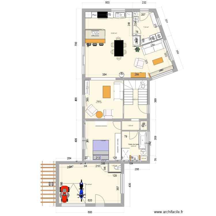 Troisgots plan cuisine + sbain 1er. Plan de 31 pièces et 224 m2