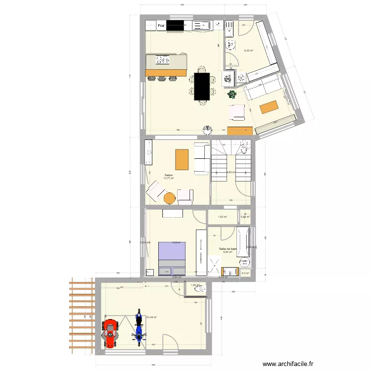 Troisgots plan cuisine + sbain 1er. Plan de 31 pièces et 225 m²