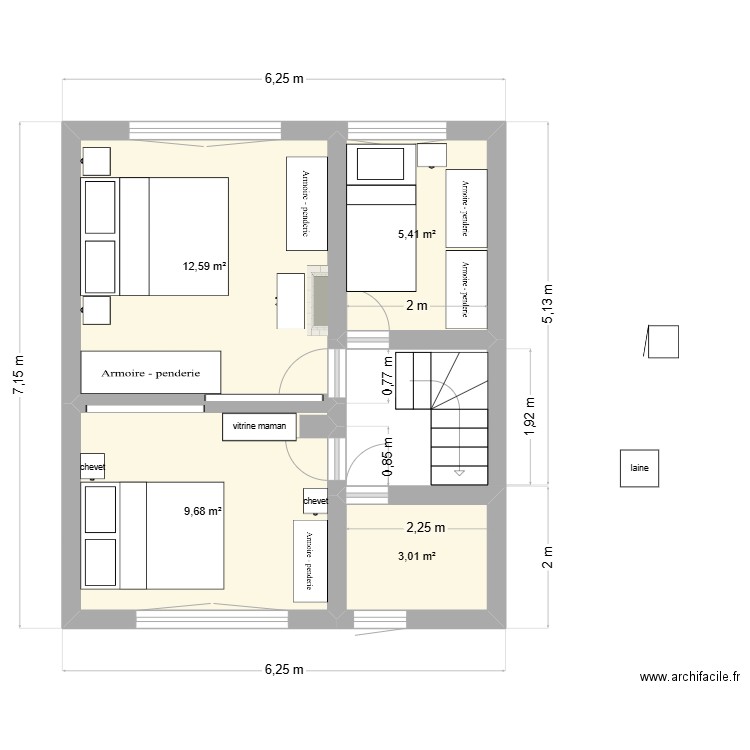 étage. Plan de 4 pièces et 31 m2