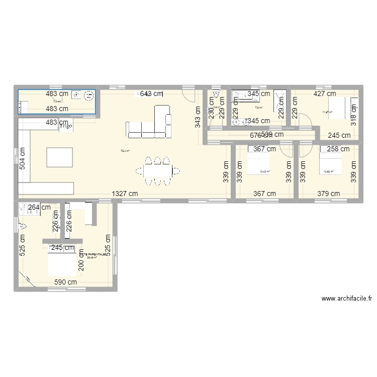 PLAN MAISON 1. Plan de 9 pièces et 165 m2