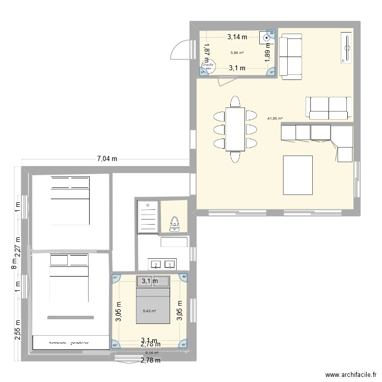 davaye final. Plan de 5 pièces et 66 m2