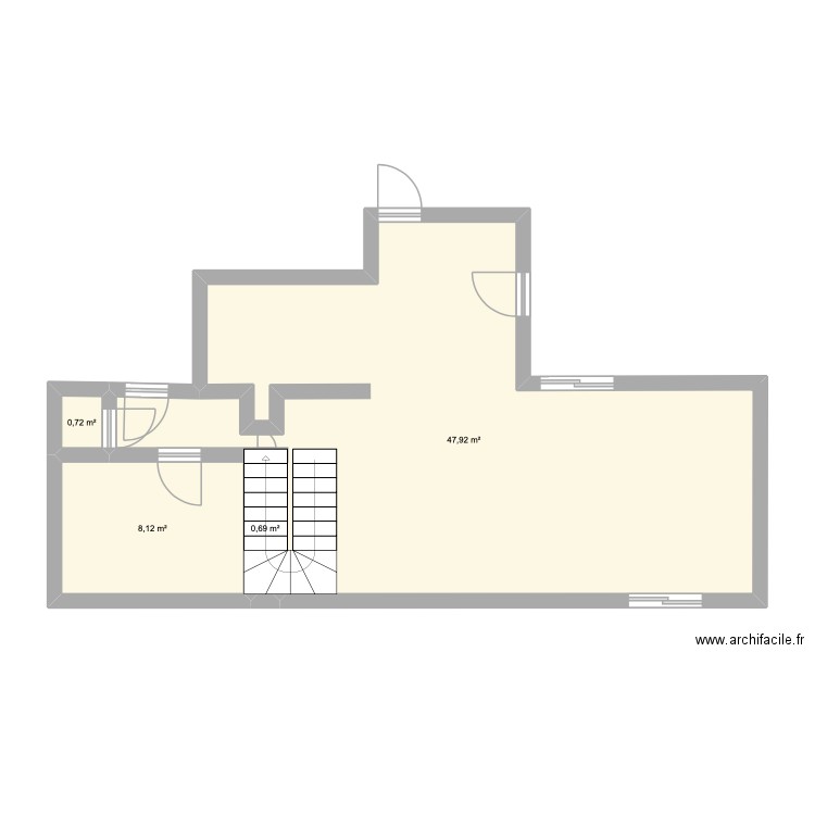 Maison rez de chaussée. Plan de 4 pièces et 57 m2