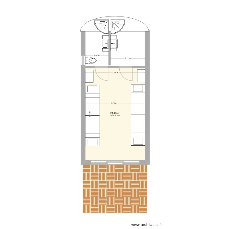 DORTOIRE. Plan de 1 pièce et 21 m2