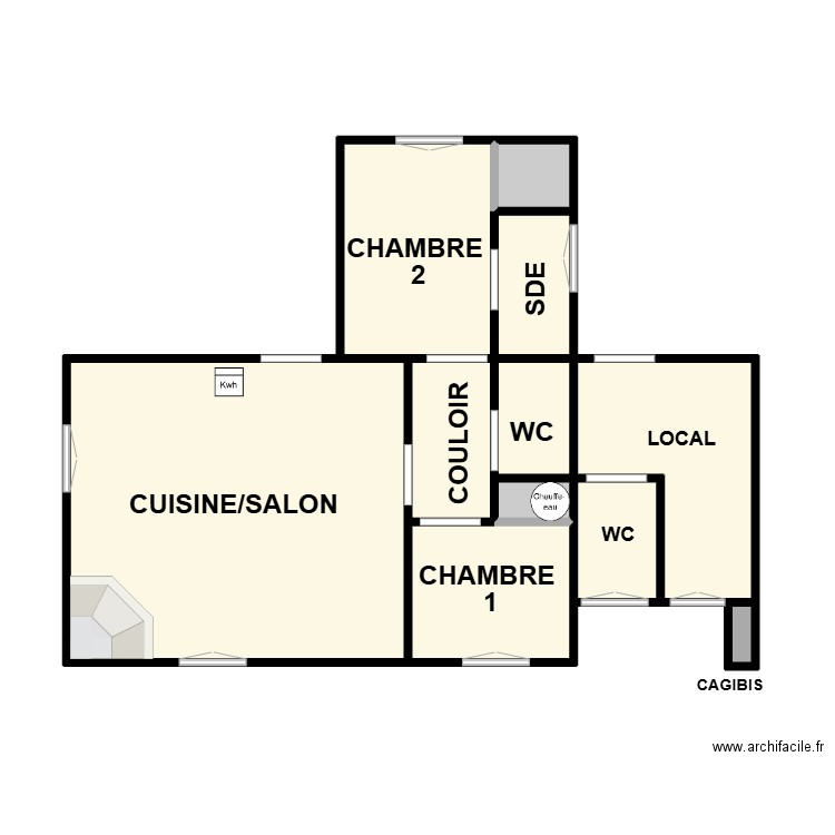 RABREAU RDC. Plan de 9 pièces et 43 m2