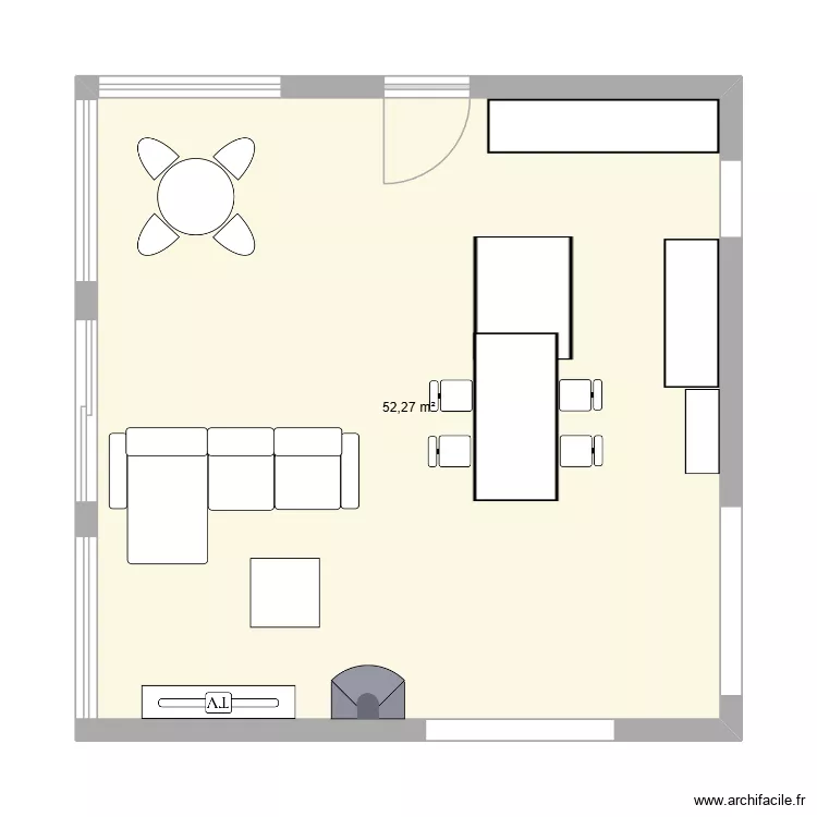 salon cuisine Glovelier. Plan de 1  et 52 m²