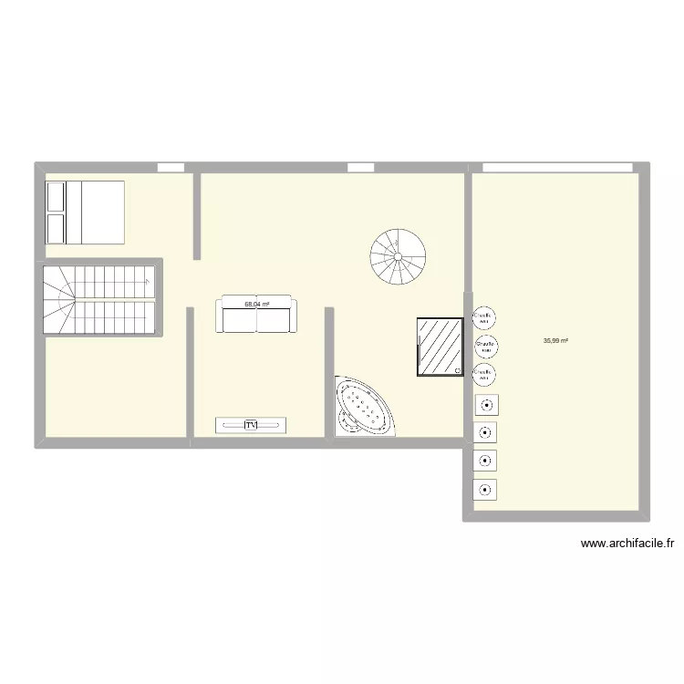 sous sol. Plan de 2  et 104 m²