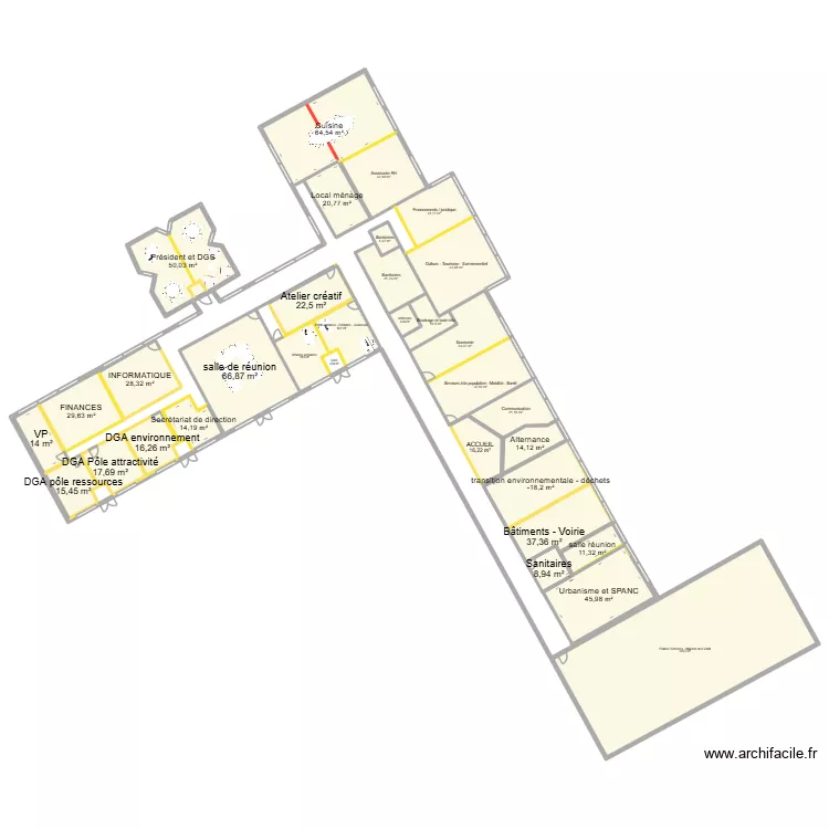 Siege cdcvam revu. Plan de 34  et 1027 m²