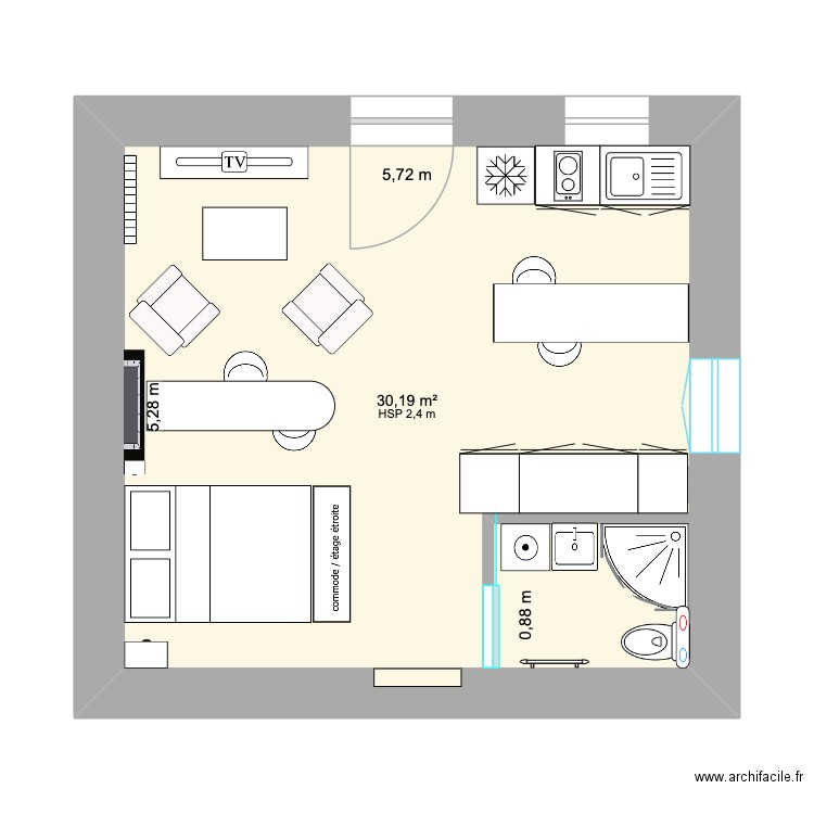 JsM. Plan de 1 pièce et 30 m2