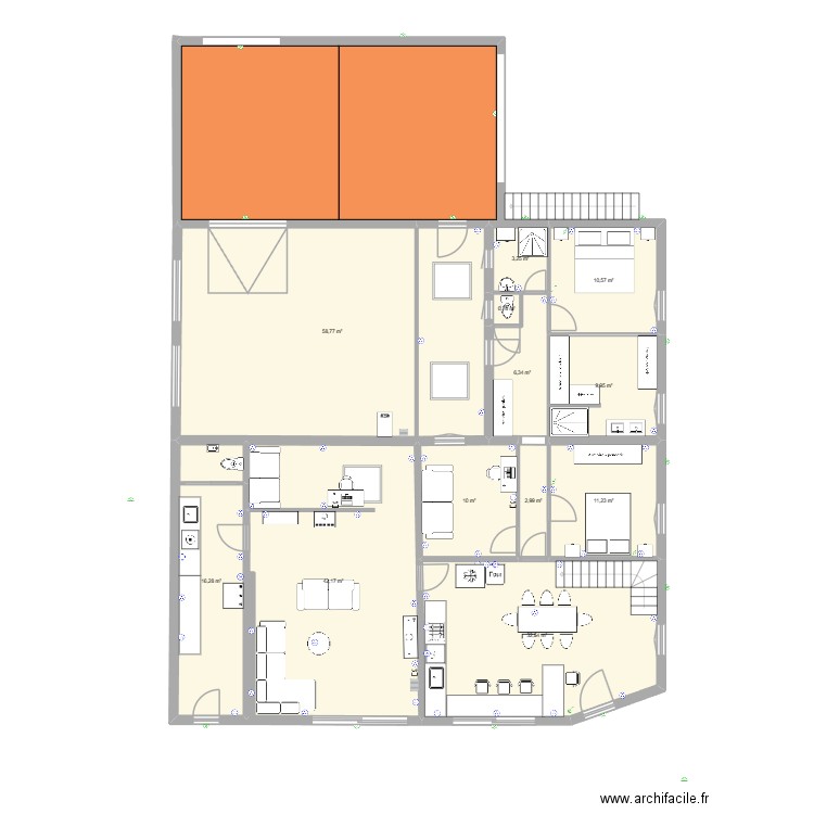 Villement. Plan de 12 pièces et 205 m2