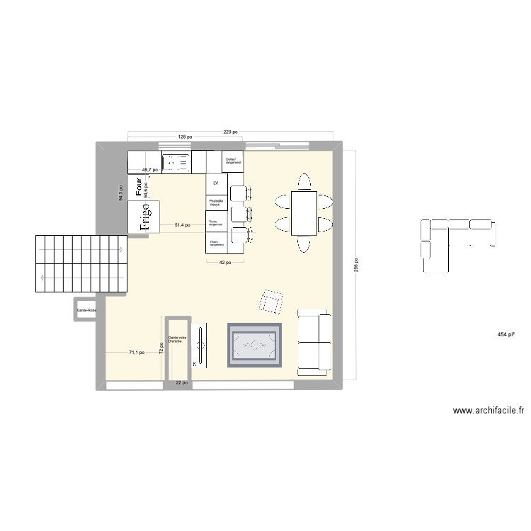 Option 3. Plan de 1 pièce et 42 m2