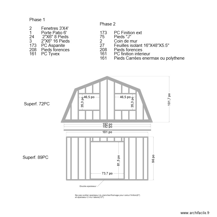 Mur Cote Riviere 16X30. Plan de 24 pièces et 14 m2