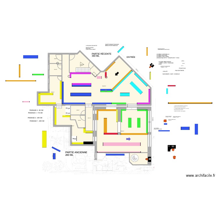 Plan pharmacie Entière 28 entrée zone récente. Plan de 10 pièces et 252 m2