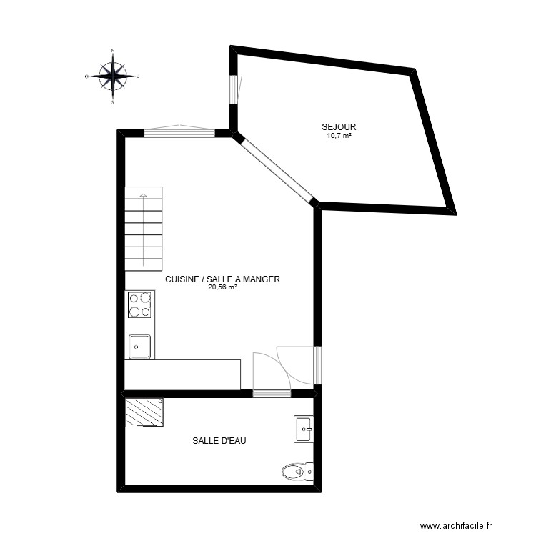 Lerooy. Plan de 3 pièces et 39 m2