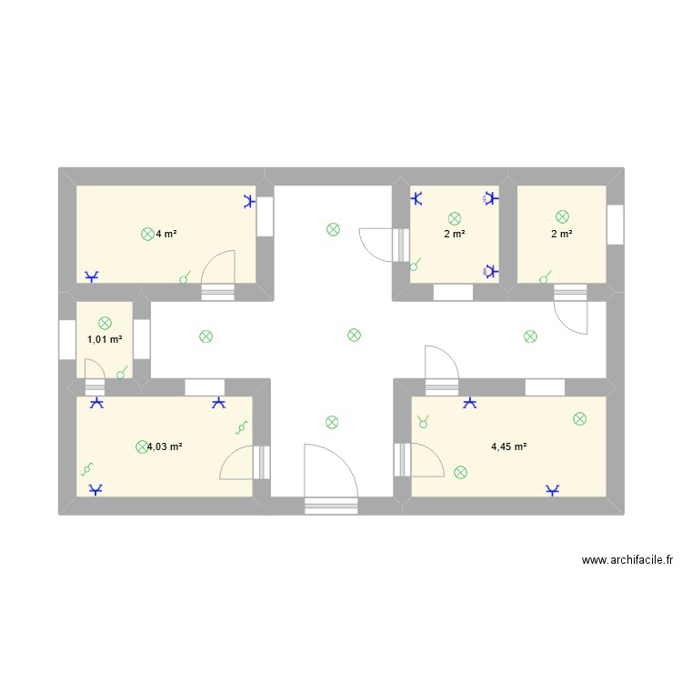 batiment. Plan de 6 pièces et 17 m2