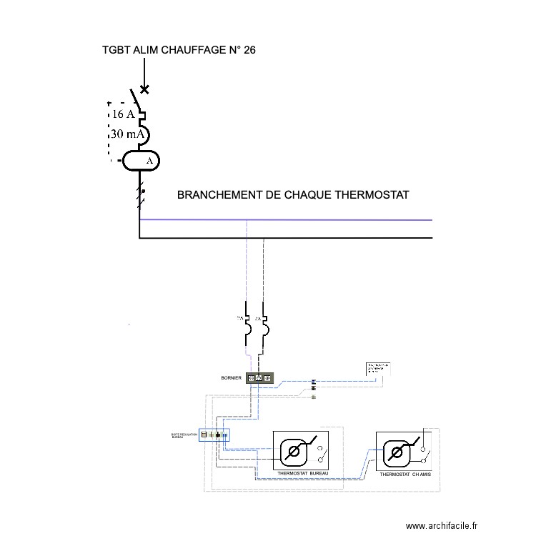 Plan câblage thermostat sol  BUREAU CH  AMIS . Plan de 0 pièce et 0 m2