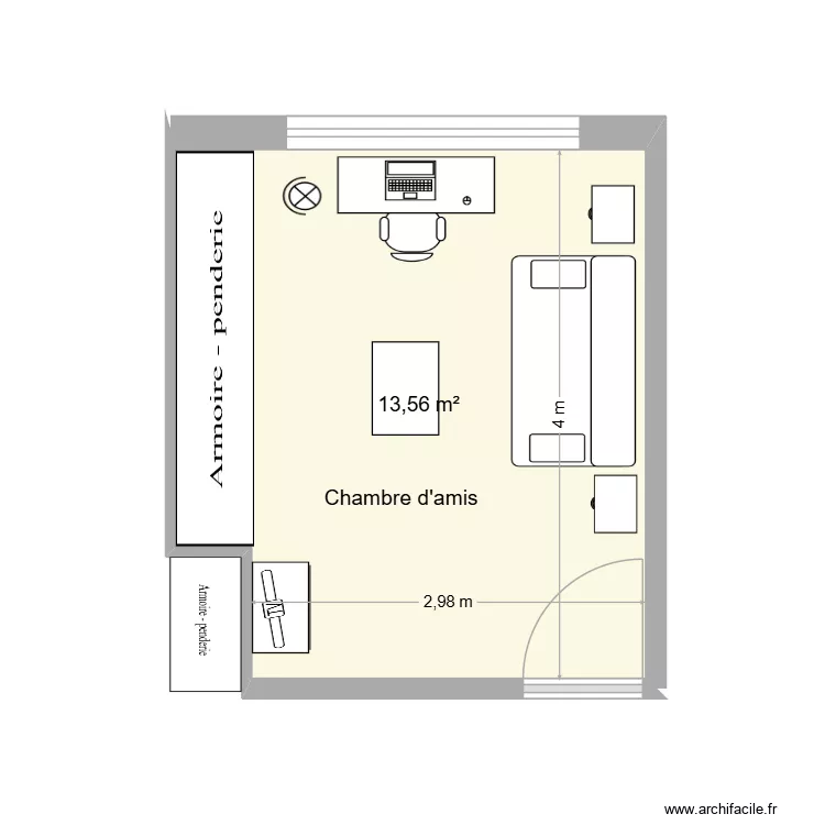 CHAMBRE D'AMIS. Plan de 1  et 14 m²