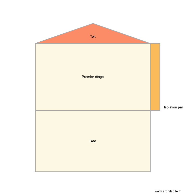 Facade - de coté. Plan de 4 pièces et 30 m2