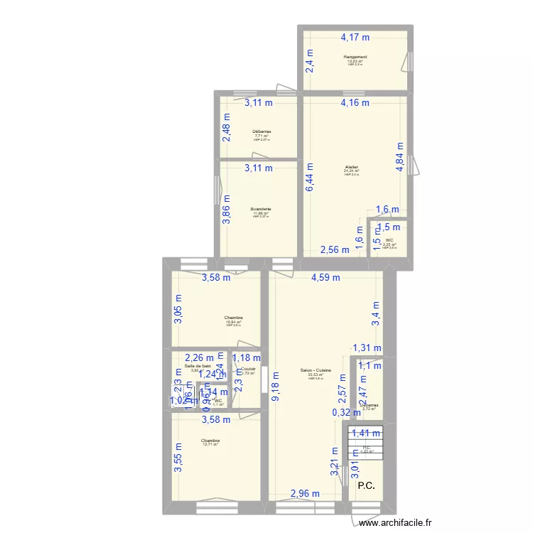 Plan Appart n&deg; 1 _RDC. Plan de 13  et 128 m²