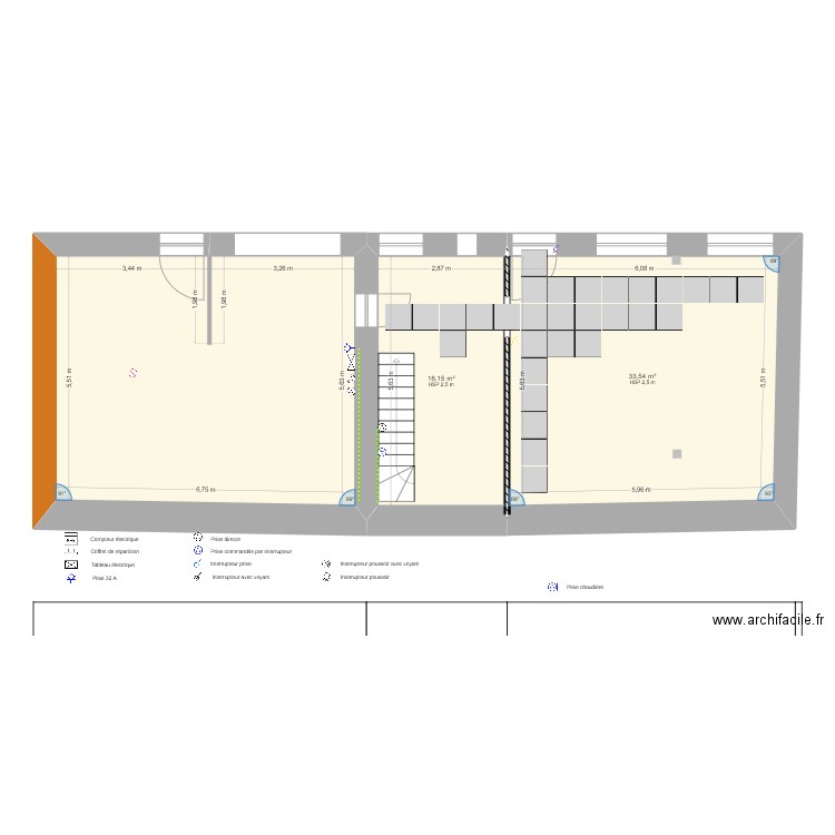 République RC calepinage 2. Plan de 3 pièces et 87 m2