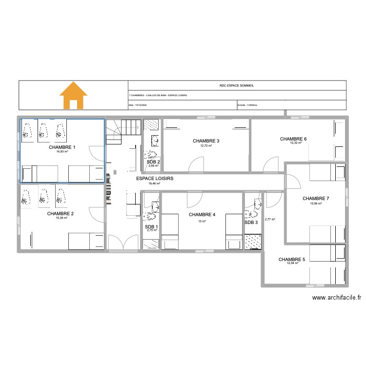 RDC BATIMENT C  SOMMEIL . Plan de 11 pièces et 121 m2