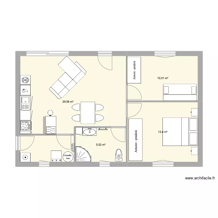 maison maman 6x10. Plan de 4  et 58 m²