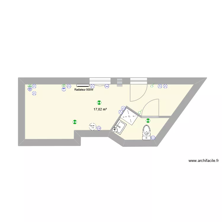 Studio 1. Plan de 1  et 17 m²