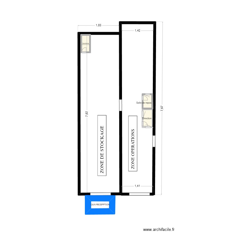 LOCAL. Plan de 4 pièces et 1 m2