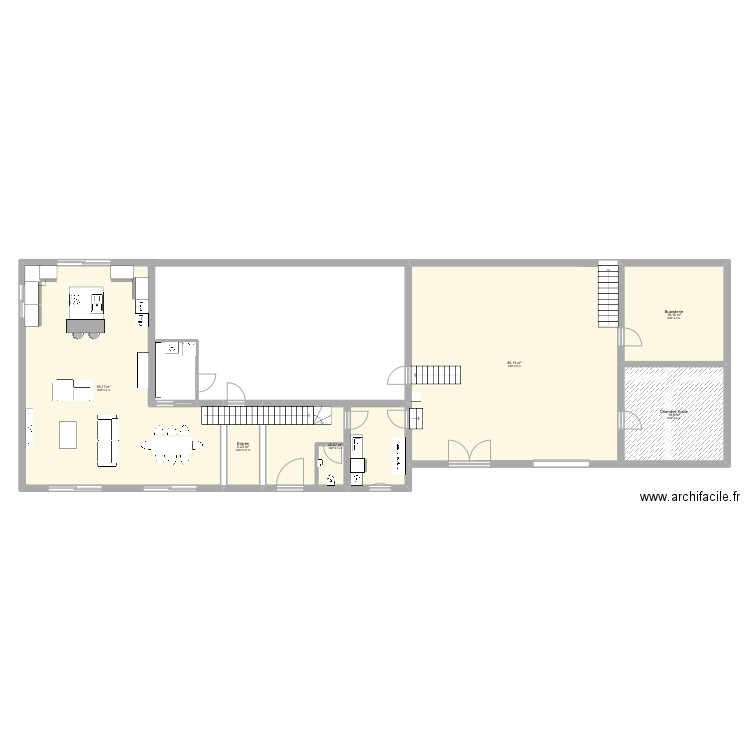 Travaux extension du bas. Plan de 15 pièces et 333 m2