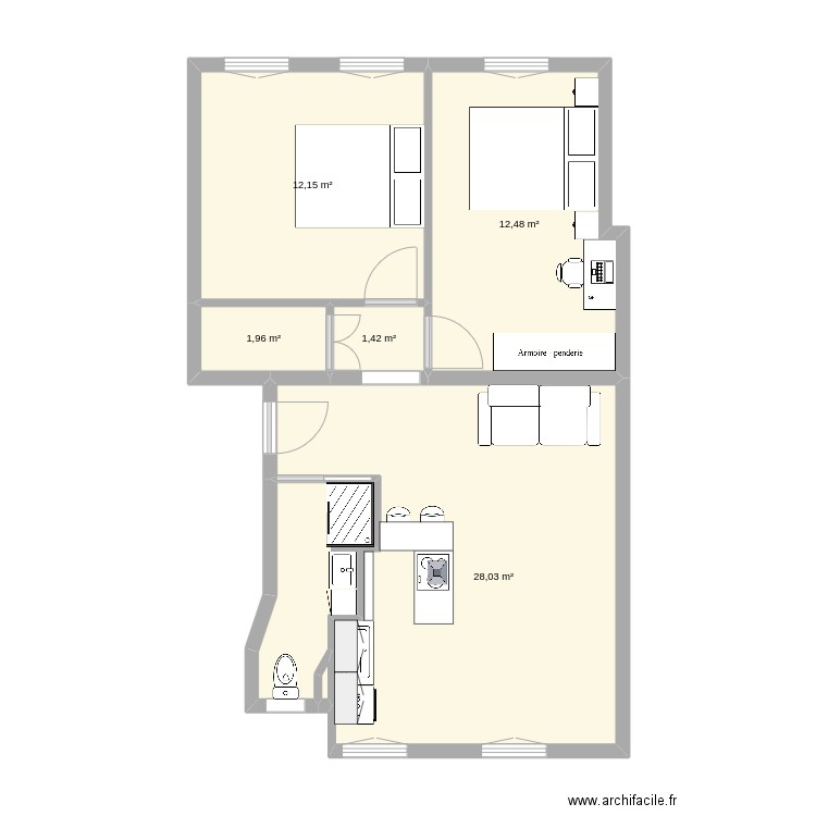 Neuilly rev1. Plan de 6 pièces et 56 m2