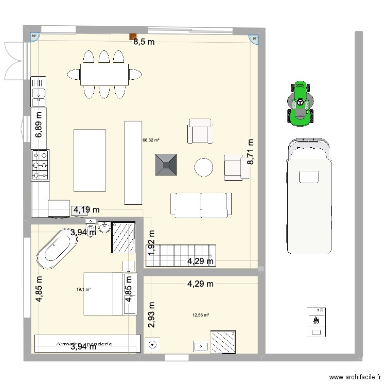 la conquete. Plan de 3 pièces et 98 m2